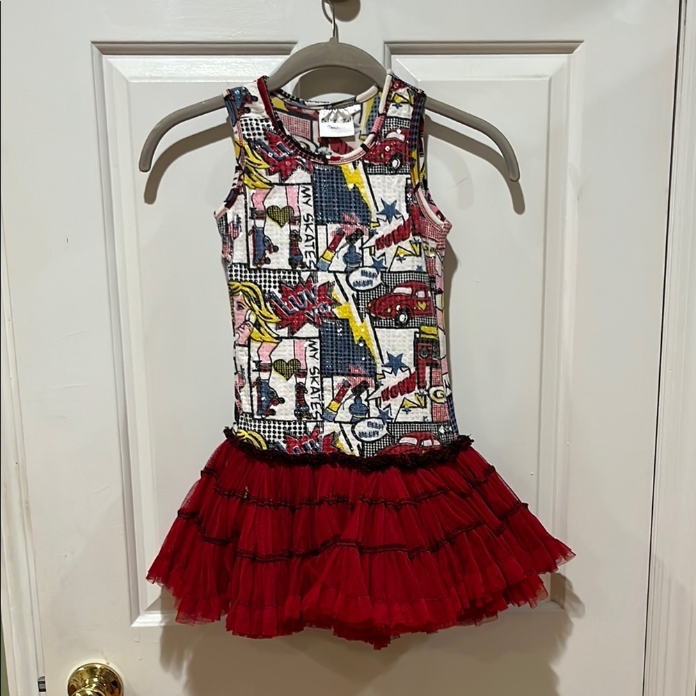 Red Superhero Comic Book girls size 4 dress
